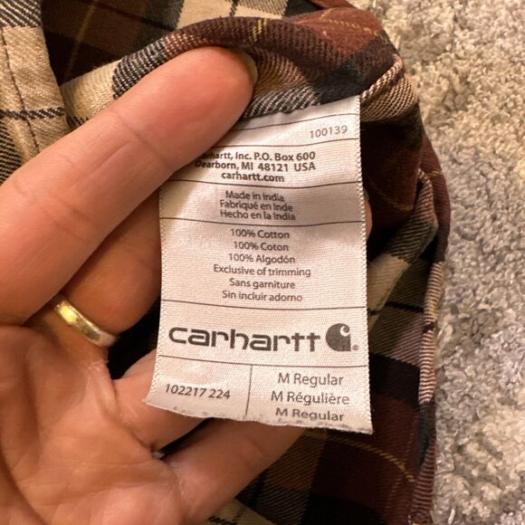 Carhartt Men's Trumbull Plaid Flannel Shirt Sz Medium Button Down Pockets Heavy - Picture 10 of 10
